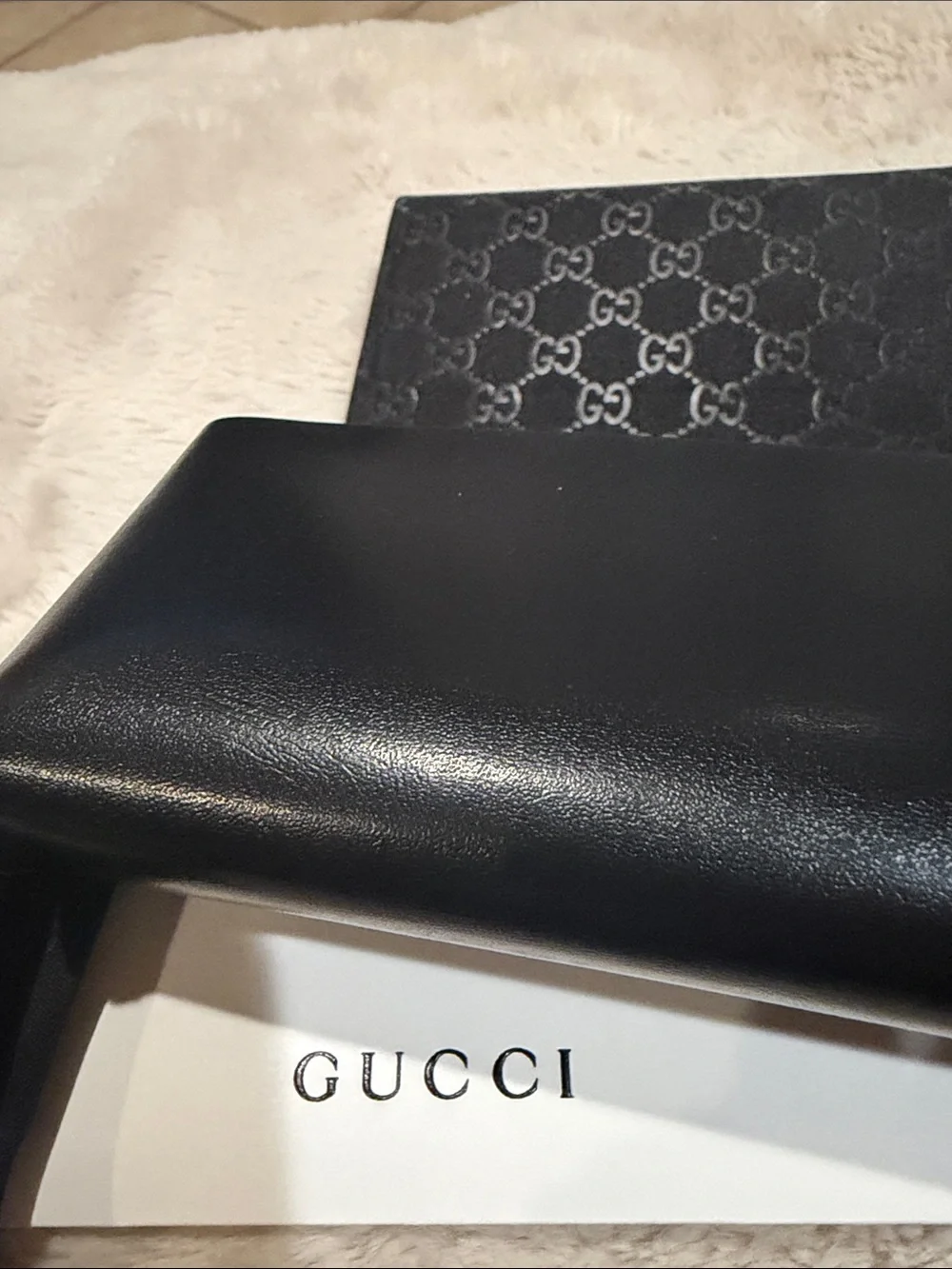 Gucci Black Leather Glasses Case with Gold Logo